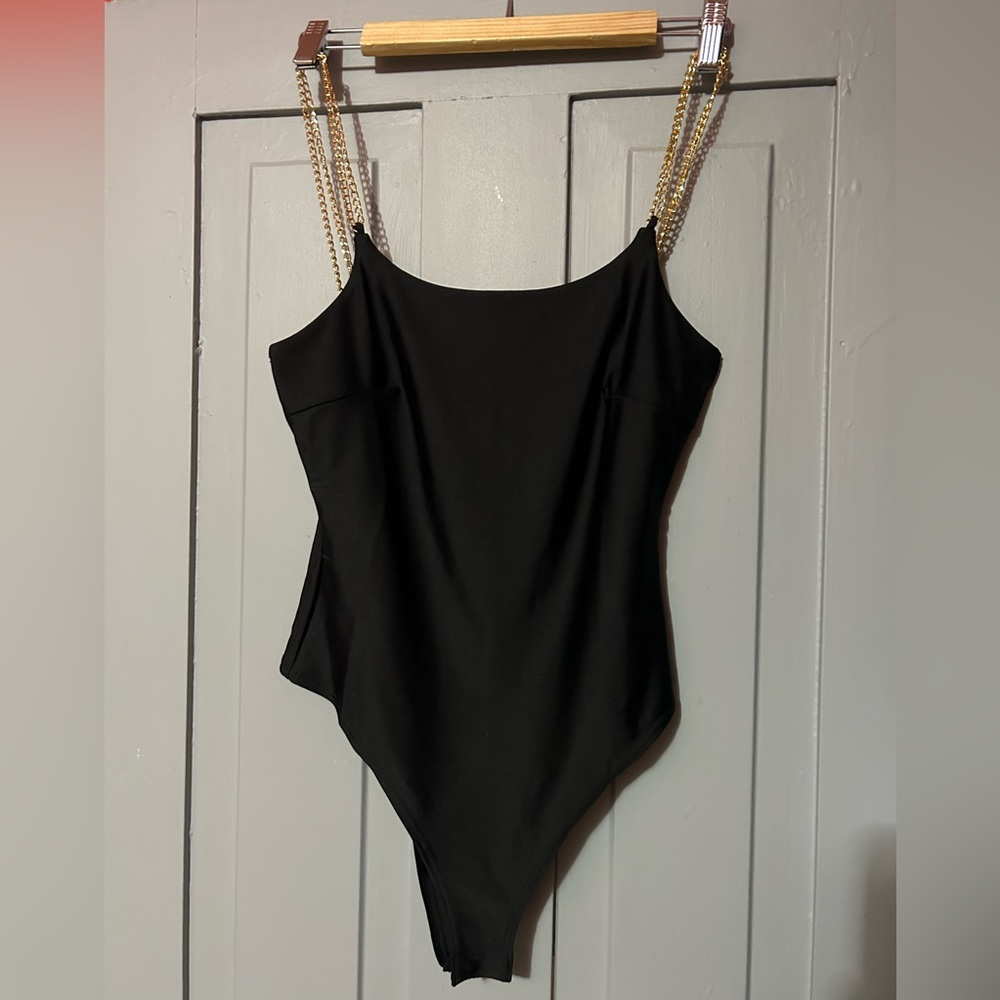 Windsor Black Chain Strap Bodysuit Large